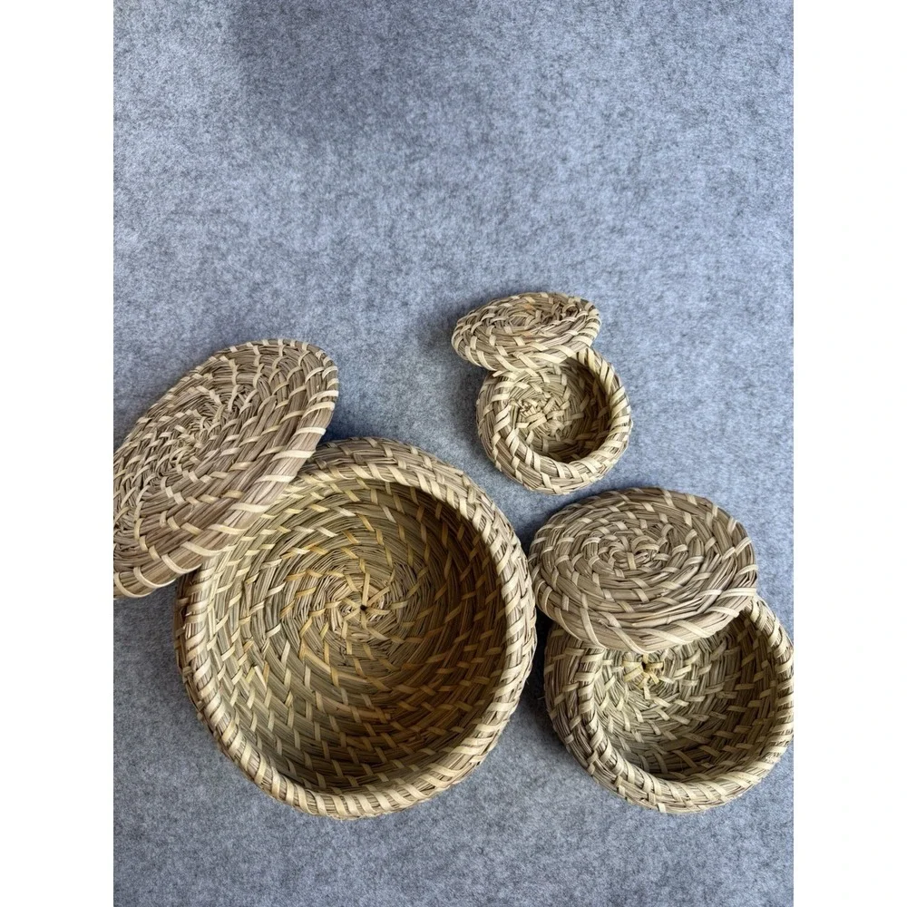 3 Nesting Sweetgrass Baskets With Lids Handmade New Fresh And Sweet Smelling